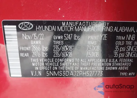 2023 Hyundai Santa Fe Sel from USA, damaged, VIN 5NMS3DAJ2PH527773